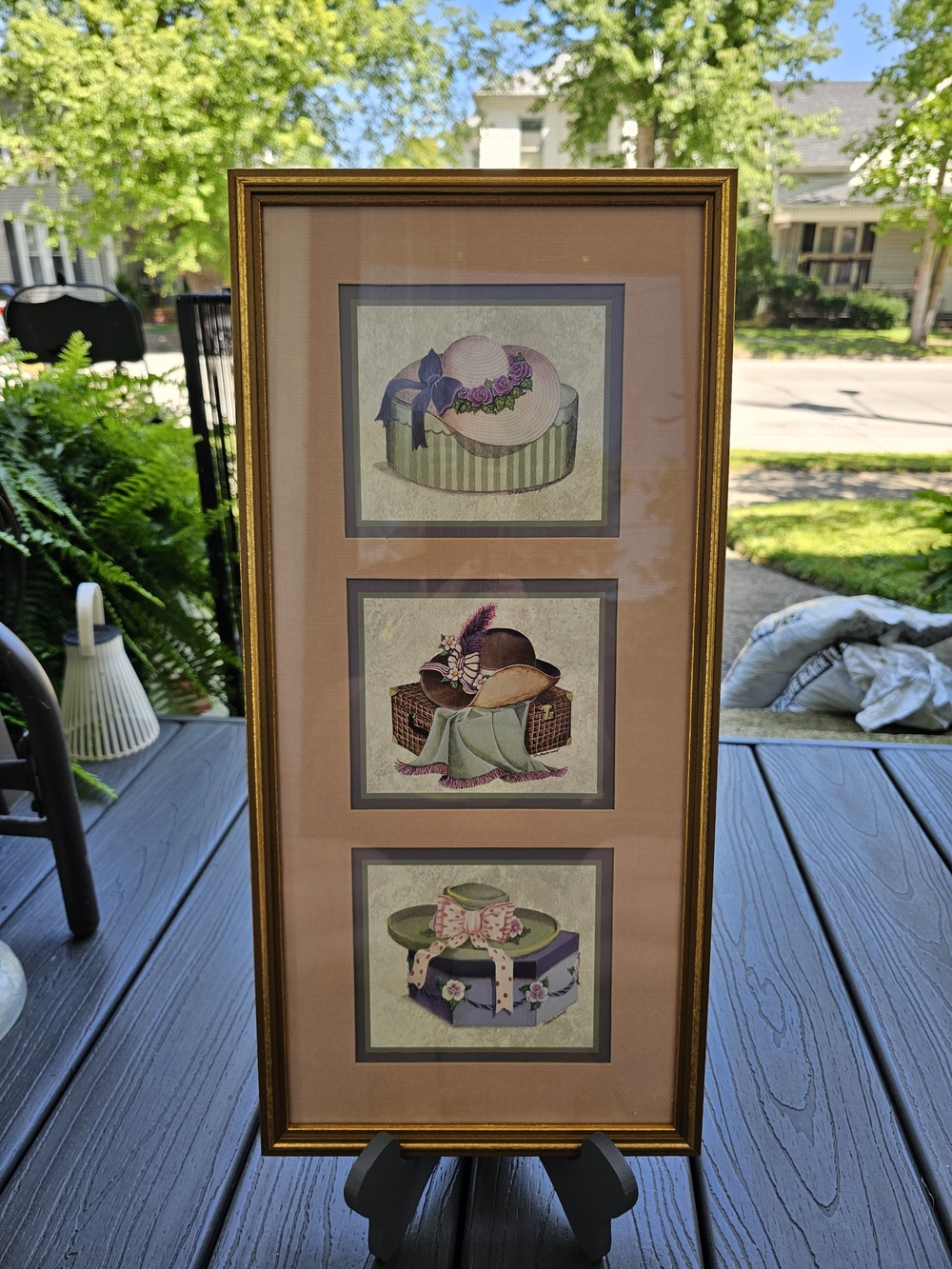 Vintage Homco Home Interiors Victorian Ladies Hats Framed Art Print 3 Panel Wall